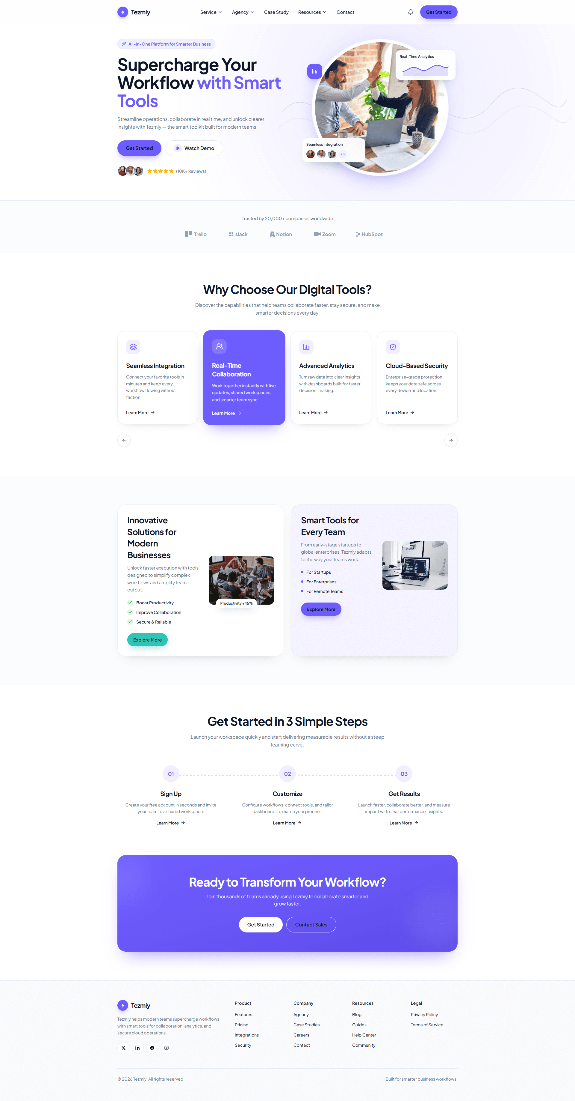 Tezmiy website homepage